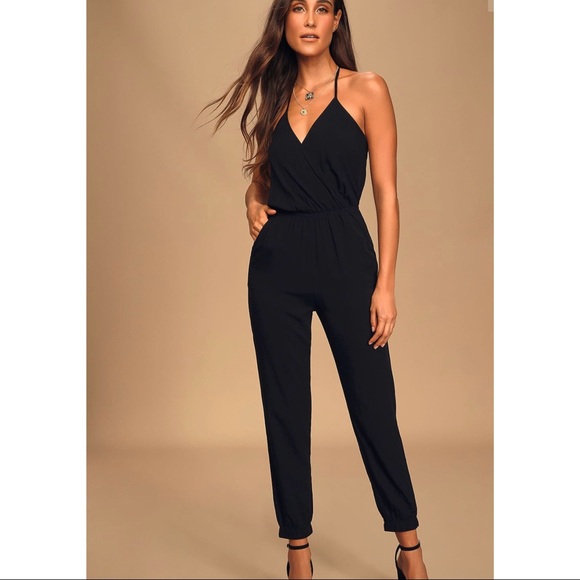 Lulus Pants - Lulu’s Learning to Fly Black Halter Jumpsuit